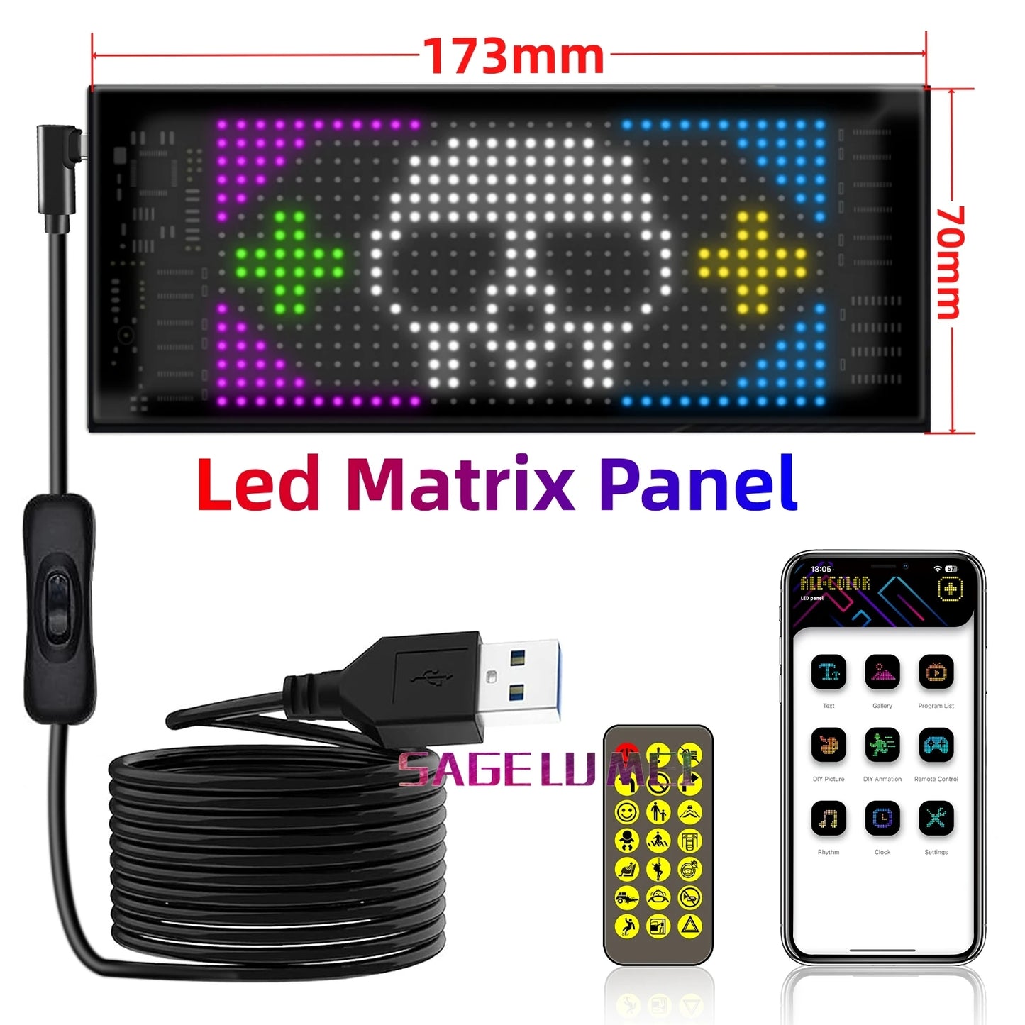 Multilingual APP Programmable DIY Scrolling Advertising Sign LED Car Screen Display with Remote Waterproof Matrix Pixel Panel 5V